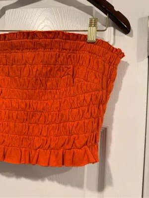 NWOT Free People Beach Size L Orange Smocked Linen Blend Strapless Tube Top thumbnail 2