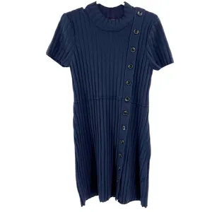 Free People Lottie short sleeve mock neck fit flare navy sweater dress L casual thumbnail 2