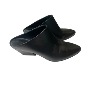 7 Vince Vigo Black Leather Mule minimalist Block Heel Bootie Backless Slip-on thumbnail 3