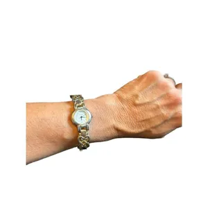 Vintage Geneva Women's Gold Watch With Intricate Band - Stainless Steel Back Lea thumbnail 10