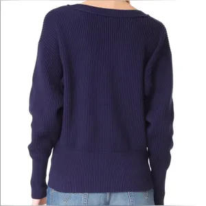 Free People‎ Navy Blue Allure Rib Knit Slouchy V-Neck Pullover Sweater Size XS thumbnail 7