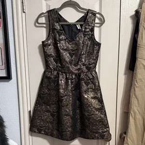 Frenchi‎ Metallic Black & Gold Brocade Mini Party Dress Cocktail Wedding Guest thumbnail 2