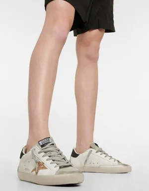 Golden Goose White Sneakers with Gold Star and Black Glitter Heel Tab Size 39 thumbnail 1