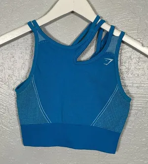Gymshark Women M Blue Ultra Seamless Sports Bra Strappy Stretch Gym Athletic thumbnail 1