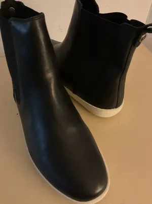 Frye women Black Leather Chelsea Booties with White Sole size 10 thumbnail 1