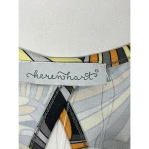 Keren Hart Dress‎ Women S Yellow Grey Abstract Swirl Fit/Flare Keyhole Boho 70's thumbnail 5