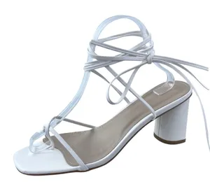 Princess Polly Women's White Lace Up Square Toe Strappy Block Heels Sandals Sz 9 thumbnail 1