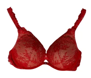 Victoria's Secret 32D Red Lace Push-Up Bra Rhinestone Detail‎ Padded Underwire thumbnail 1