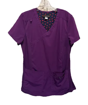 Koi Basics Purple Scrub Top Short‎ Sleeve V Neck Pockets Size Medium Medical EUC thumbnail 1