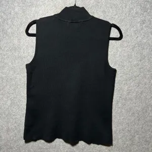 Lauren Active Ralph Lauren Mock Neck Sleeveless Ribbed Monogram‎ Top Black L thumbnail 4