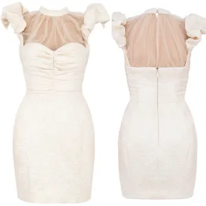 House of CB 'Cherelle' Ivory Jacquard Puff Sleeve Dress size Large NWOT‎ thumbnail 2