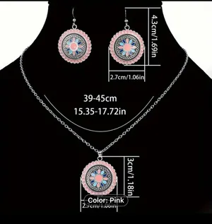 Gorgeous Boho-Chic Pink Floral Necklace and Earring Set (3 Piece Set) thumbnail 3