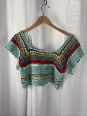 POL‎ Women's Colorful Crochet Crop Top Size Small Hand Made EUC thumbnail 6