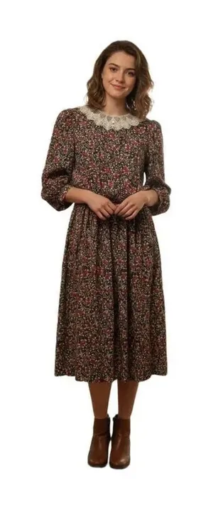 Vintage Lisa II floral dress lace collar size 14 runs small padded shoulders thumbnail 1
