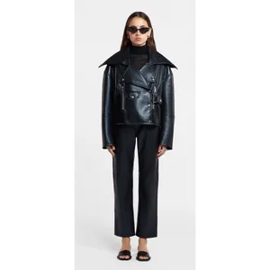 Nanushka Ado Regenerated Leather Biker Jacket‎ Black Espresso XS thumbnail 2