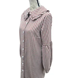 PrettyLittleThing Brown Gingham Peter Pan Collar‎ Ruffle Shirt Dress Size 8 thumbnail 4