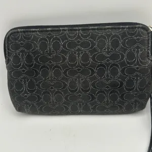 Coach Signature C Black Patent Trim Wristlet‎ Purple Lining Card Slots thumbnail 5