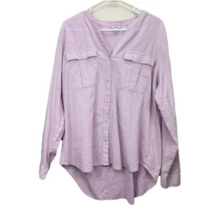 LL Bean Lavender Herringbone Organic Cotton Button Up Hi Low Shirt‎ Size XL thumbnail 4