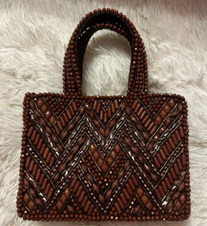 Elegant Brown Beaded Handbag thumbnail 1