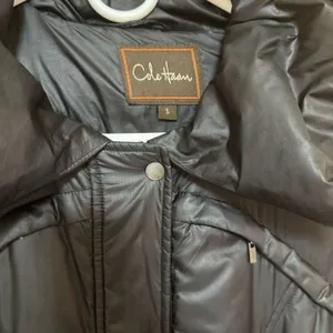 Cole Haan Down Puffer Coat Women’s S Black Detachable Hood Flawed thumbnail 2