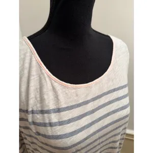 Anthropologie Little Yellow Button Striped Mixed Media 3/4 Sleeve Top Coastal thumbnail 3