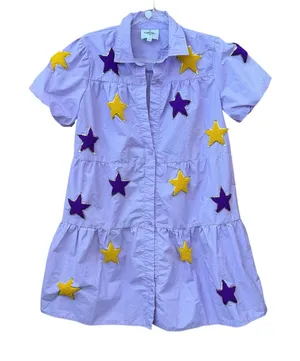Bell Cher LSU Game Day Dress Stars Size Medium Boutique Purple Yellow Gold thumbnail 1