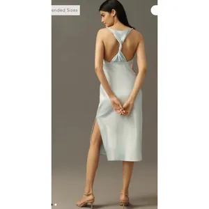 Anthropologie Maeve Silky Slip Midi Dress Sz L Light Blue Gala Prom Wedding NEW thumbnail 3