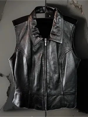 Leather Zip Up Fitted Vest Womens Lg Black Vintage Pink Label Wilsons Whimsigoth thumbnail 2