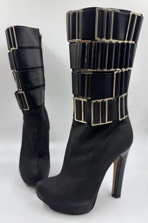 Herve Leger Runway High Heel Boots Suede/Leather Black 35.5 EU 5 US thumbnail 1
