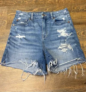 American Eagle Curvy High Rise Shortie Denim Jean Shorts Super Stretch Womens 4 thumbnail 1