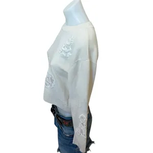 LoveShackFancy White Lace Crewneck Sweater XS Cashmere Romantic Designer $400 thumbnail 9