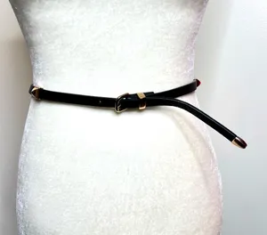 Thin black Belt with gold stud detail Size Small Medium thumbnail 1
