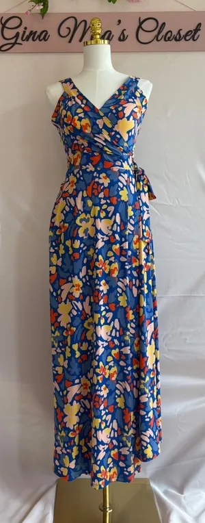 41 Hawthorn Ellienne Faux Wrap Maxi Dress Blue Floral Size S thumbnail 1