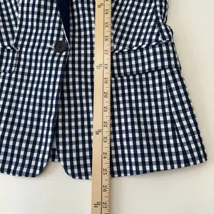 J.Crew Gingham Check Blazer Blue White Tuxedo Lapel‎ Professional Womens Size 2 thumbnail 9