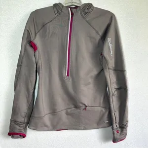 Salomon Half 1/2 Zip Hoodie Pullover Women's M Gray Pink Fleece Thermal Pockets thumbnail 1