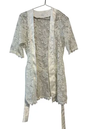 Ivory Lace Kimono Robe Lingerie Cover Up Bridal Romantic Feminine Fairy Antique thumbnail 1