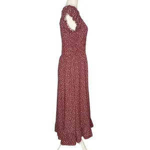 Urban Outfitters Large Rust Red Floral Smocked Dress Puff Sleeves Midi Maxi thumbnail 7