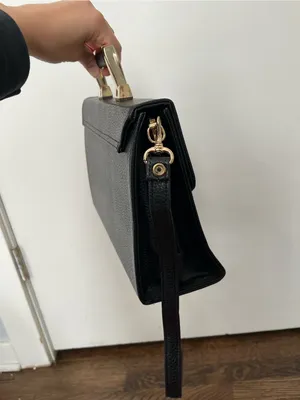 Vintage Black Pebbled Leather Satchel with Gold Hardware briefcase office thumbnail 6