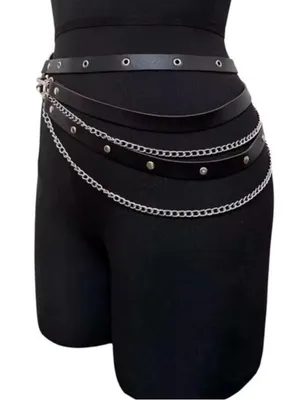 Black Studded Leather Chain Waist Belt - Women Accessories thumbnail 5