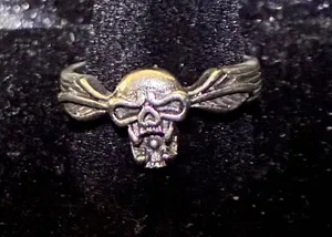 Goth Emo Oxidized Silver Flying Skull Ring with Feathered Wings Sz 10 thumbnail 1