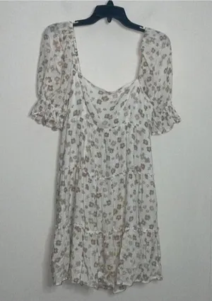 Her entire name says Grace Brown, and cream floral, Boho tiered dress thumbnail 1