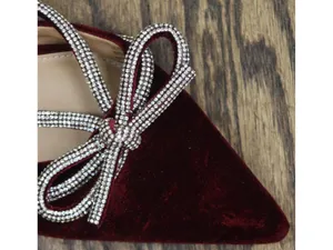 A New Day Womens Gwen Rhinestone Bow Heels Velvet 94656744 Burgundy Red 11M thumbnail 10