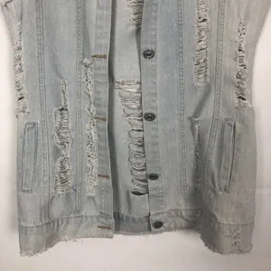 Distressed Denim Vest Womens Medium Long Length Western Cowgirl Rodeo Festival thumbnail 5