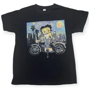 Betty Boop Brisco Brands Starry Night Van Gogh Motorcycle Tshirt thumbnail 1