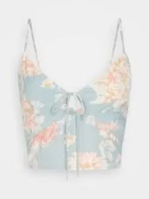 Abercrombie & Fitch floral cropped tank top blue cream peach women's size small‎ thumbnail 1