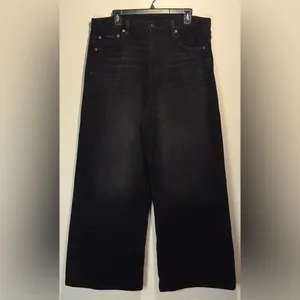 American Eagle Super High Rise Ultra Wide Leg Black Whiskering Fading Size 12R thumbnail 2