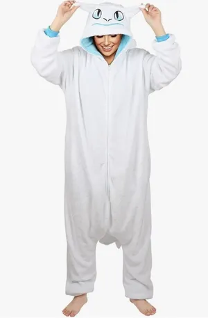 White Light Fury Dragon One-Piece Onesie Pajama Costume Adult Size XL New thumbnail 1