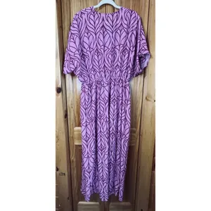 Cupshe‎ NWT Abstract Leaf Print Maxi Dress Maroon Pink V-Neck BeacH XL Boho thumbnail 4