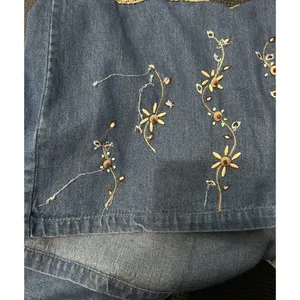 Tantrums Jacket Women XL Blue Good Vintage‎ Embroidered Beaded Denim Retro thumbnail 8