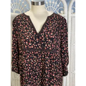 Gérard Darel Paris Black Floral Print Dress 44 Smocked Neckline‎ French Viscose thumbnail 14